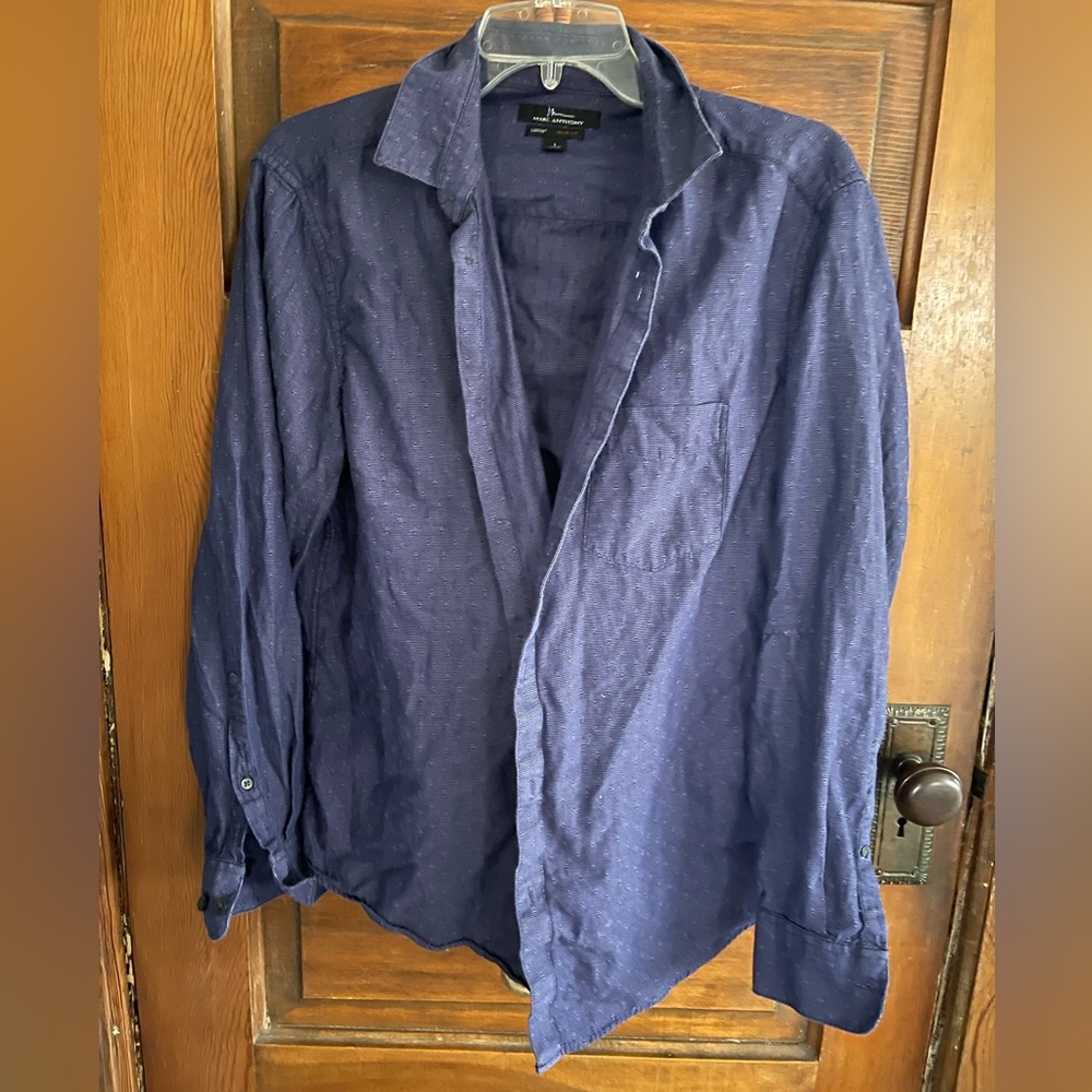 Marc Anthony Luxury Navy Indigo Dark Chambray Long Sleeve Shirt Slim Fit L